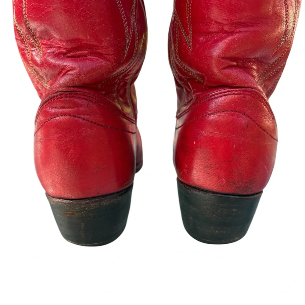 Ralph Lauren Polo Western Cowboy Boots Vintage 1980s Red Leather Flower Inlay - Picture 8 of 16
